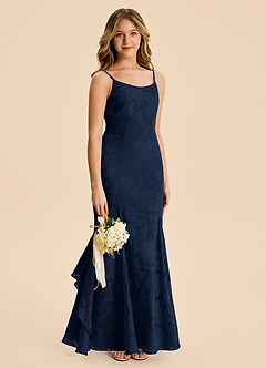 Azazie Lioren Junior Meerjungfrau-Linie Gestreift Blumen-Burnout Kleid Dunkelmarine image4