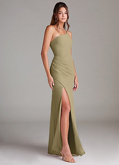 Azazie Eren Brautjungfernkleider Etui One-Shoulder Chiffon Kleid Moosgrün image4