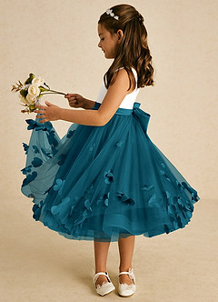 Azazie Sprout Abiti da Ragazza di Fiori Abito A-Line in Tulle Fiocco Blu Inchiostro image4