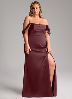 Azazie Saige Brautjungfernkleider Etui Schulterfrei Stretch-Satin Kleid Sangria image13