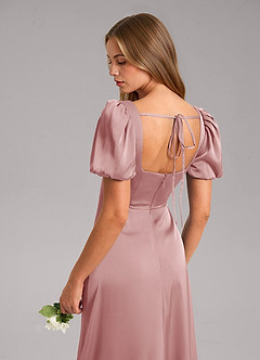 Azazie Fyona Bridesmaid Dresses Dusty Rose A-Line Pleated Stretch Satin Dress image7