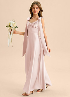 Azazie Halley Junior Klä av A-Line i Stretch Satin Rosett image3