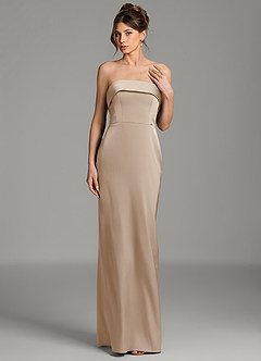 Azazie Phoenyx Bridesmaid Dresses Taupe Sheath Strapless Stretch Satin Dress image3