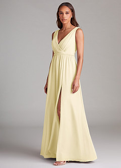 Azazie Tanicia Bridesmaid Dresses Lemon Sorbet A-Line Pleated Chiffon Dress image2
