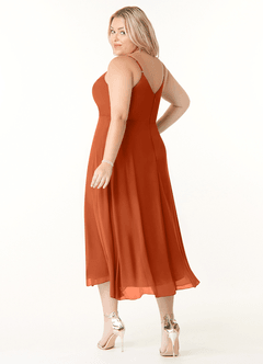 Azazie Clarissa Bridesmaid Dresses Burnt Orange A-Line V-Neck Chiffon Dress image19