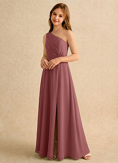 Azazie Puddles Girls Formal Robe Demoiselle D'honneur Fillette Robe Trapèze en Mousseline de soie Une épaule Améthyste image4