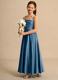 Azazie Pebbles Girl vestidos de niña de las flores Vestido de Bermudas de Satin Mate de Corte En A con Plisado image6