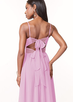 Azazie Zeya Bridesmaid Dresses Candy Pink A-Line V-Neck Pleated Chiffon Dress image2