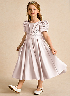 Azazie Miriam Flower Girl Dresses Rose Petal Ball-Gown Pleated Matte Satin Dress image3