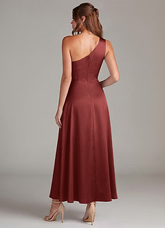 Azazie Brooke Robes de demoiselle d'honneur Robe Trapèze en Satin extensible Asymétrique Terracotta image7