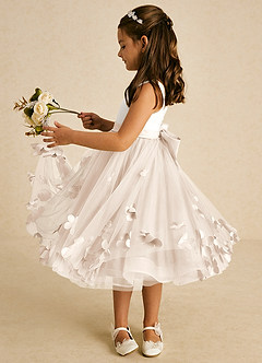 Azazie Sprout Flower Girl Dresses White Alabaster A-Line Bow Tulle Dress image4