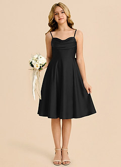 Azazie Bear Junior Black A-Line Sweetheart Neckline Stretch Satin Dress image6