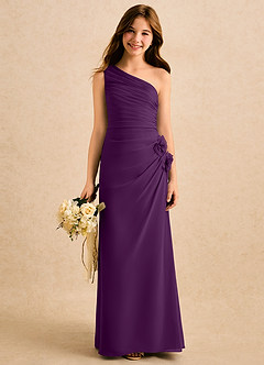 Azazie Sophie Girls Formal Jurken voor bloemenmeisjes Kolom Jurk van Chiffon One-Shoulder Druif image1