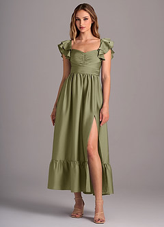 Azazie Anaya Final Sale Dusty Blue A-Line Sweetheart Neckline Stretch Satin Convertible Dress image1
