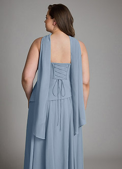 Azazie Gabriela Bridesmaid Dresses Dusty Blue A-Line Corset Chiffon Dress image22