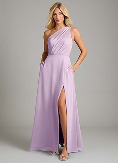 Azazie Phaedra Brautjungfernkleider A-Linie One-Shoulder Chiffon Kleid Frostiges Flieder image11