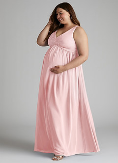 Azazie Yetta Maternity Bridesmaid Dresses A-Line V-Neck Gathered Chiffon Floor-Length Dress image9