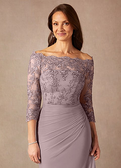 Azazie Rhonda Abiti per la Madre della Sposa Abito Sirena in Maglia a Spalla Scoperta Dusk image7