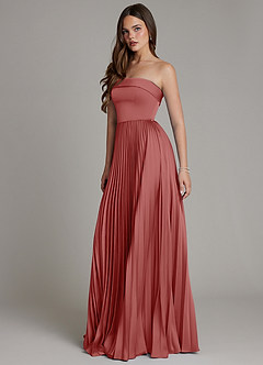 Azazie Mariana Bridesmaid Dresses Antique Rose A-Line Pleated Stretch Satin Dress image6