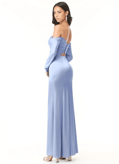 Azazie Hallie Bridesmaid Dresses Ice Sheath Off-The-Shoulder Long Sleeve Stretch Satin Convertible Dress image6