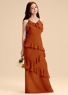 Azazie Evara Junior Abito A-Line in Chiffon Paprika image6