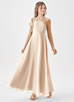 Azazie Arabella Junior White Alabaster A-Line Ruched Chiffon Dress image4