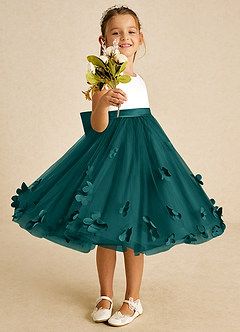 Azazie Sprout Flower Girl Dresses Peacock A-Line Bow Tulle Dress image2
