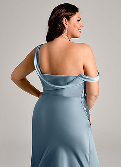 Azazie Madelyn Bridesmaid Dresses Dusty Blue Mermaid One Shoulder Stretch Satin Convertible Dress image14