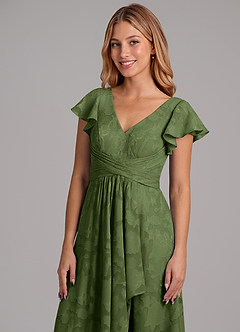 Azazie Omari 신부 들러리 드레스 A라인 주름진 플로럴 번아웃 바닥 길이 드레스 image2