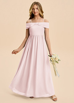 Azazie Coran Junior A-Linie Schulterfrei Chiffon Kleid Zartrosa image1