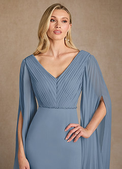 Azazie Ellsworth Mother of the Bride Dresses Dusty Blue Column Pleated Stretch Crepe Dress image5