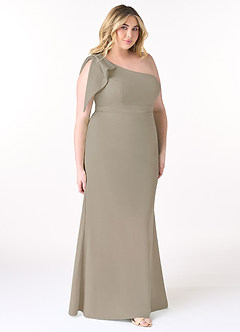 Azazie Rinna Abiti da Damigella Abito Sirena in Crepe Elasticizzato Monospalla Taupe image7