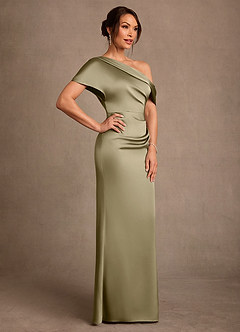 Azazie Rutha Mother of the Bride Dresses Moss Green Sheath One Shoulder Stretch Satin Dress image3