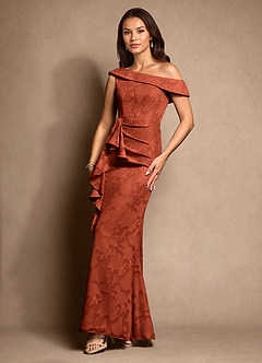 Azazie Hamptons Mother of the Bride Dresses Auburn A-Line Pleated Floral Burnout Dress image5