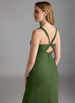 Azazie Mero Bridesmaid Dresses Olive Sheath Pleated Chiffon Dress image4