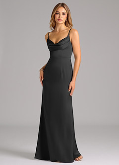 Azazie Aimee Essayer des robes à la maison Robe Trapèze en Satin extensible Encolure en Forme de Cœur Noir image1