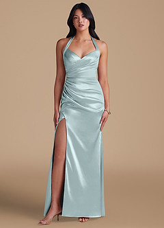 Azazie Emeria Brautjungfernkleider Etui Seitliche Cut-Outs Metallischer Satin Kleid Nebel image1