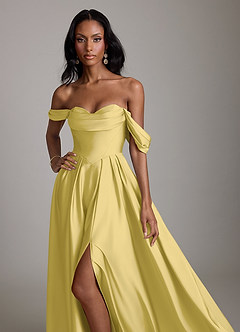 Azazie Loisa Abiti da Damigella Abito A-Line in Raso Elasticizzato a Spalla Scoperta Canarino image9