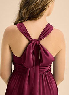 Azazie Jaylah Junior Burgundy A-Line Pleated Stretch Satin Dress image7