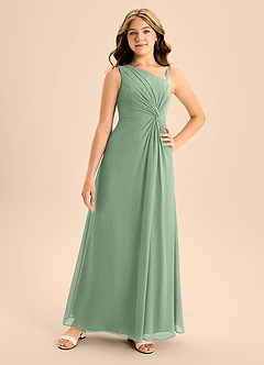 Azazie Brooke Junior Matcha A-Line Side Slit Chiffon Dress image4