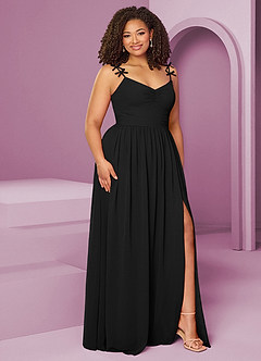 Barbie ♥ Azazie Robes de demoiselle d'honneur Robe Trapèze en Mousseline de soie Plissée Noir image12