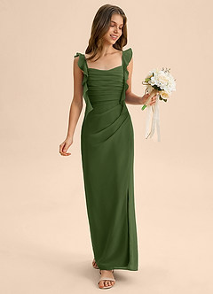 Azazie Jessamine Junior Olive Mermaid Sweetheart Neckline Chiffon Dress image3