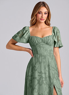 Azazie Mirian Robes de demoiselle d'honneur Robe Trapèze en Blumen-Burnout Encolure en Forme de Cœur Matcha image7
