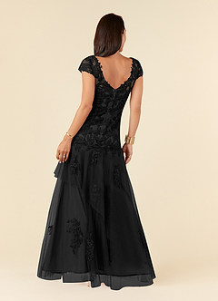 Azazie Romy Mother of the Bride Dresses Black Mermaid V-Neck Sequins Tulle Dress image3