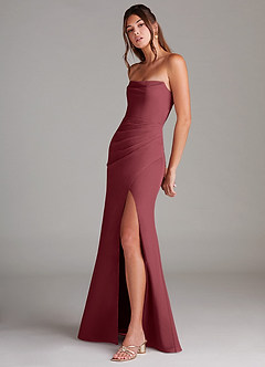 Azazie Leonis Robes de demoiselle d'honneur Robe Fourreau Convertible en Mousseline de soie Sans bretelle Merlot image3