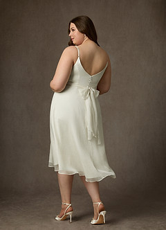 Azazie Kali Wedding Dresses Cream A-Line V-Neck Pleated Crinkle Chiffon Dress image8