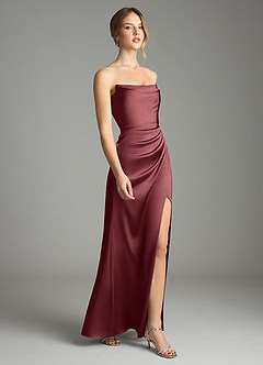 Azazie Leonis Bridesmaid Dresses Merlot Mermaid Pleated Stretch Satin Convertible Dress image6