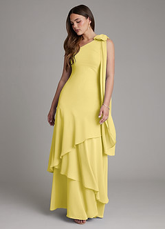 Azazie Monique Robes de demoiselle d'honneur Robe Trapèze en Mousseline de soie Asymétrique Canari image6