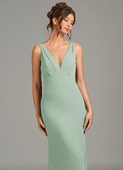 Azazie Leticia Bridesmaid Dresses Agave Sheath Pleated Chiffon Dress image5