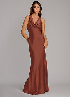 Azazie Cheryl Brautjungfernkleider Meerjungfrau-Linie Stretch-Satin Kleid Rotbraun image5